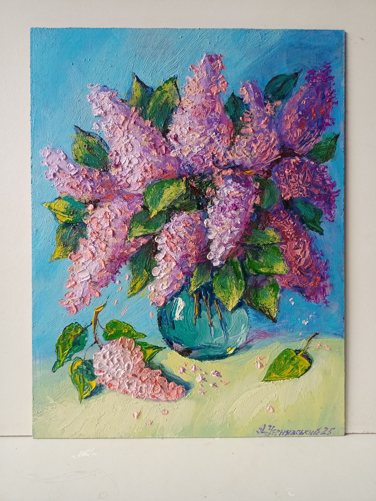 Lilac Impasto Painting Original Art Impression Oil Painting 13.7 x 10.6 in