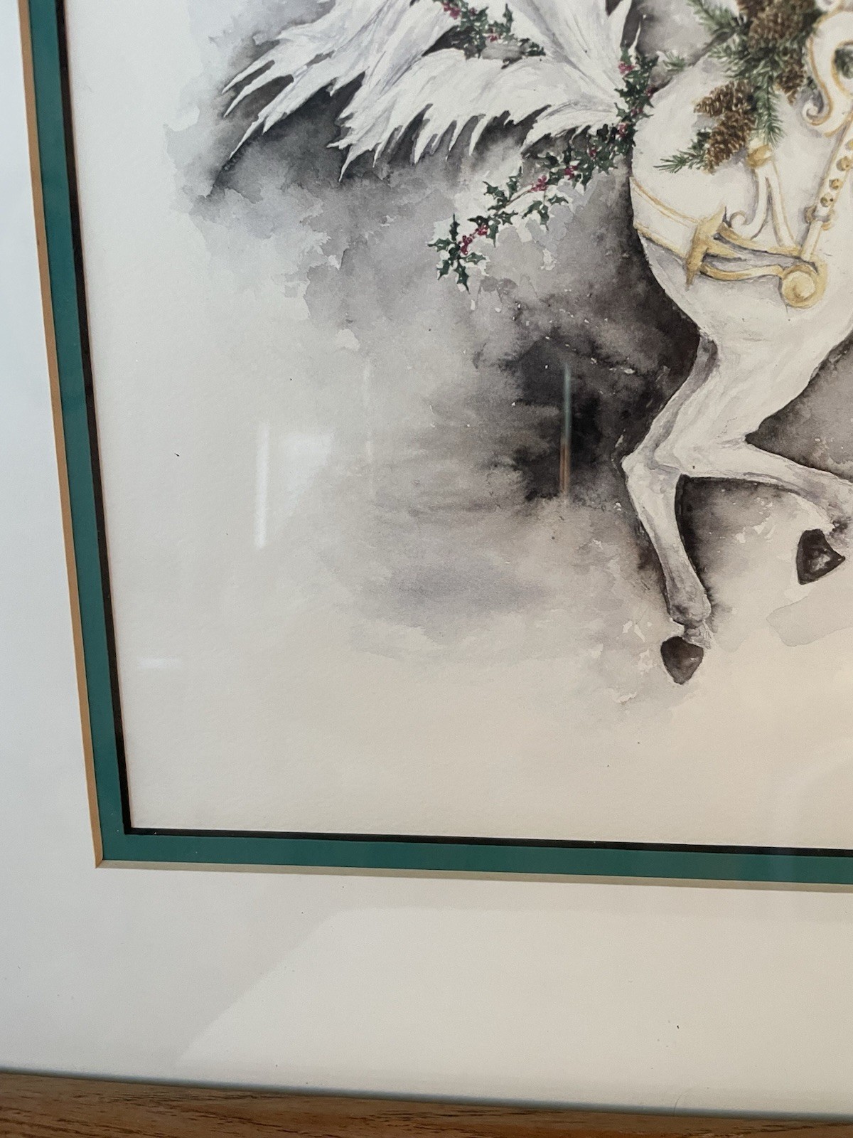 STACY BAUMGARDNER “SEASONS” WINTERS STEED” CAROUSEL LITHO PRINT MATTED FRAMED