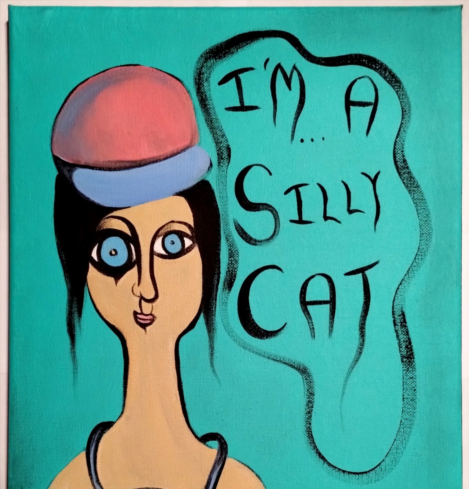 I’M A SILLY CAT POP EXPRESSIONISM PAINTING STRETCHED CANVAS..11 X 14 BY: JORDO