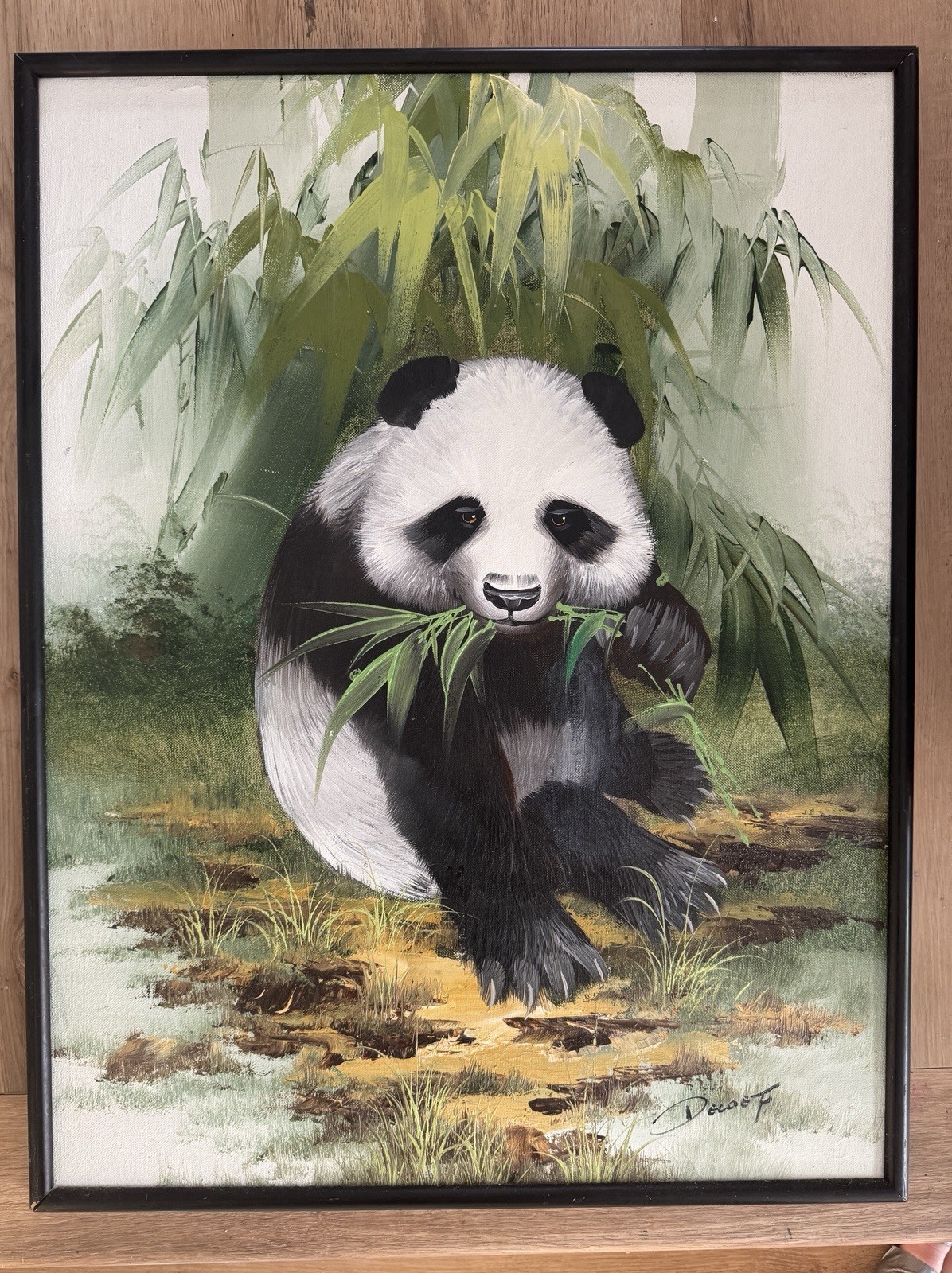 Oil On Canvas Painting Panda Casandra Artist Framed