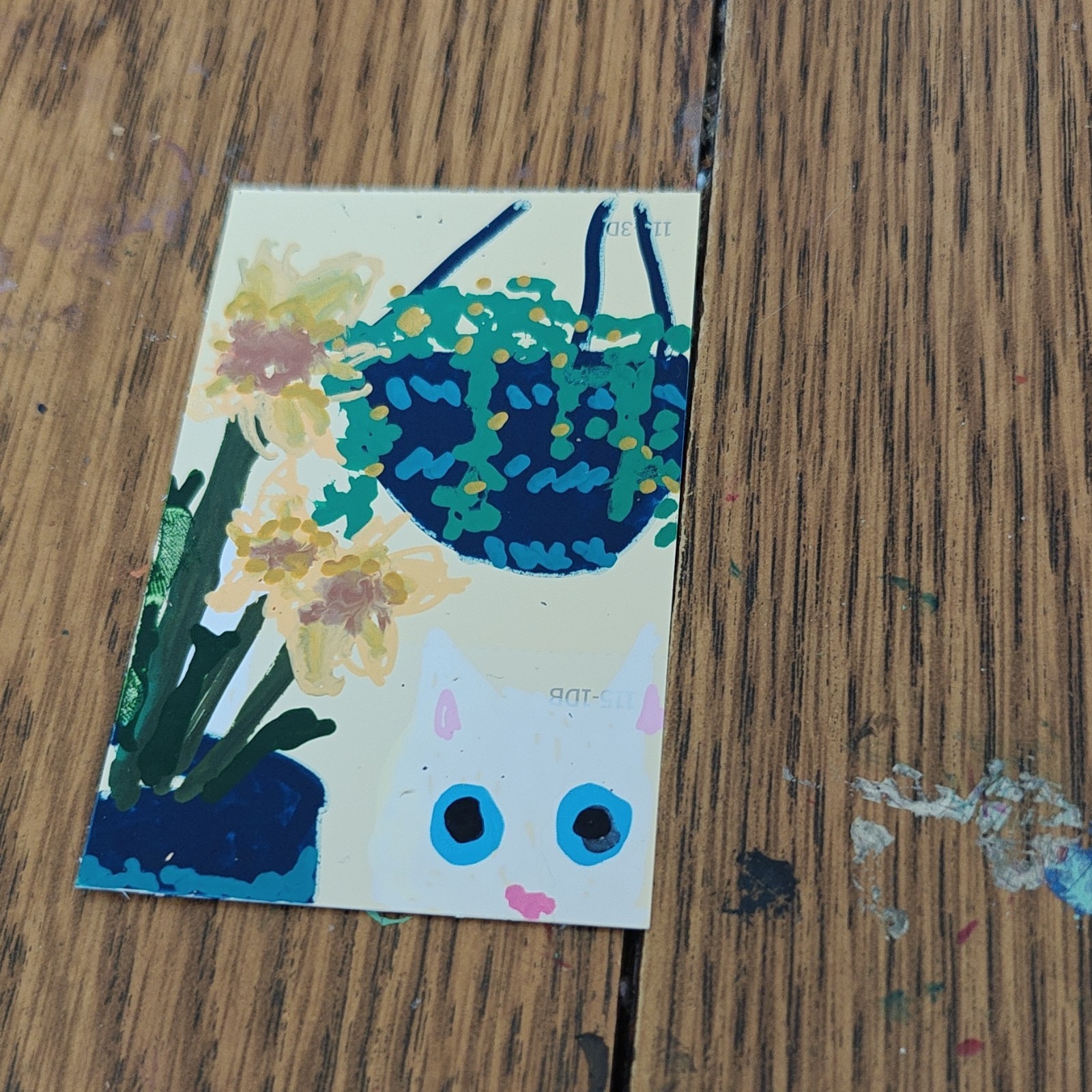 ACEO by Emily Meinert miniature cat flowers painting on paper small