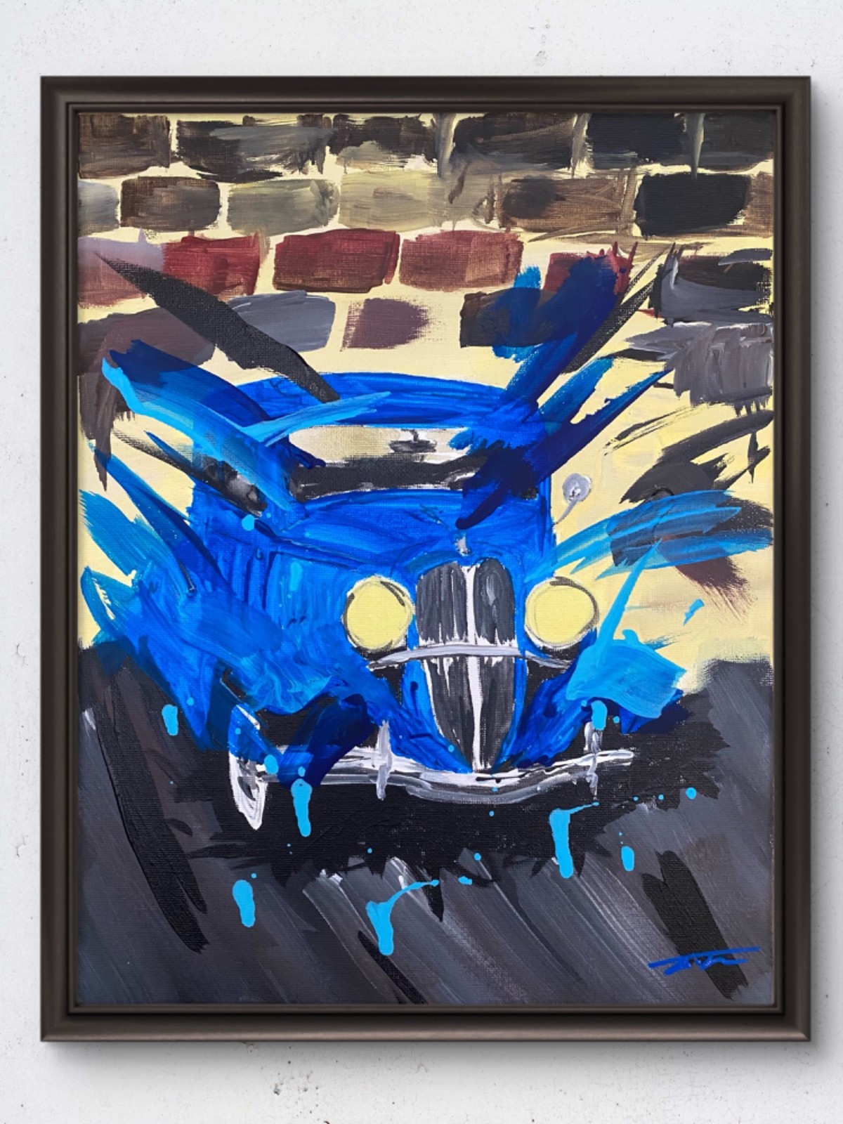 Blue Abstract Hot Rod Expressionist Original Art 14×11 Canvas