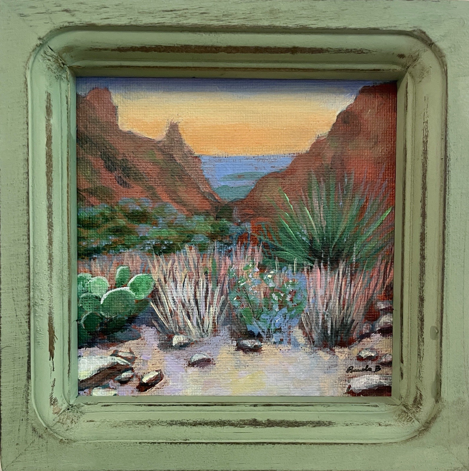 Big Bend Desert Sunset Original Acrylic Landscape Painting 5×5 Southwestern Art