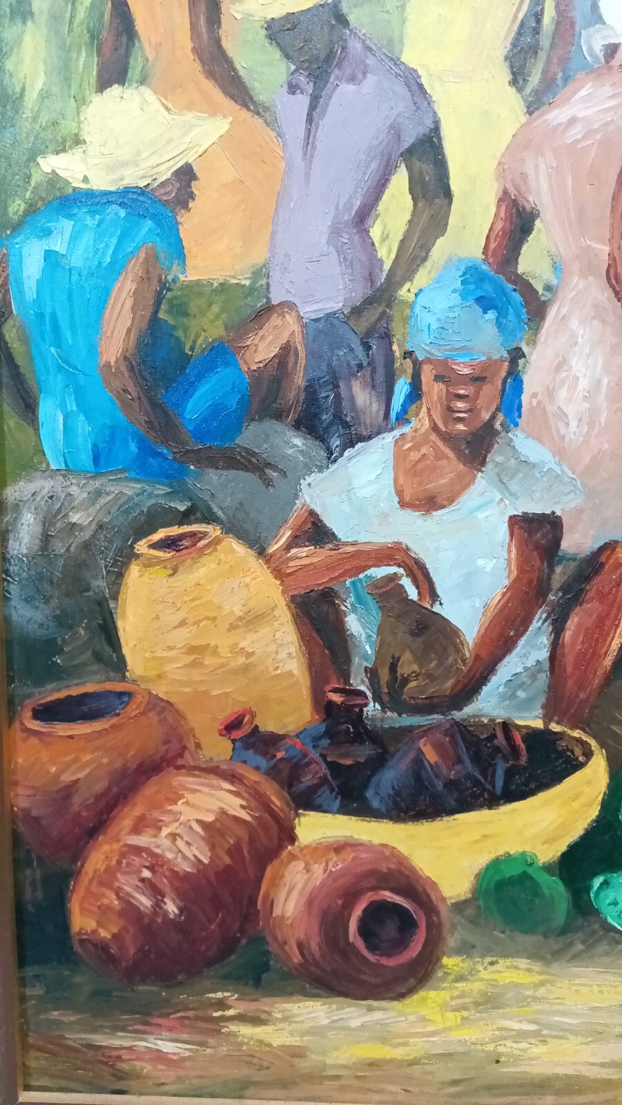 ANDRE LABBE(1950-2021) «HAITIAN VILLAGE MARKET PLACE» ORIGINAL OIL PAINTING…