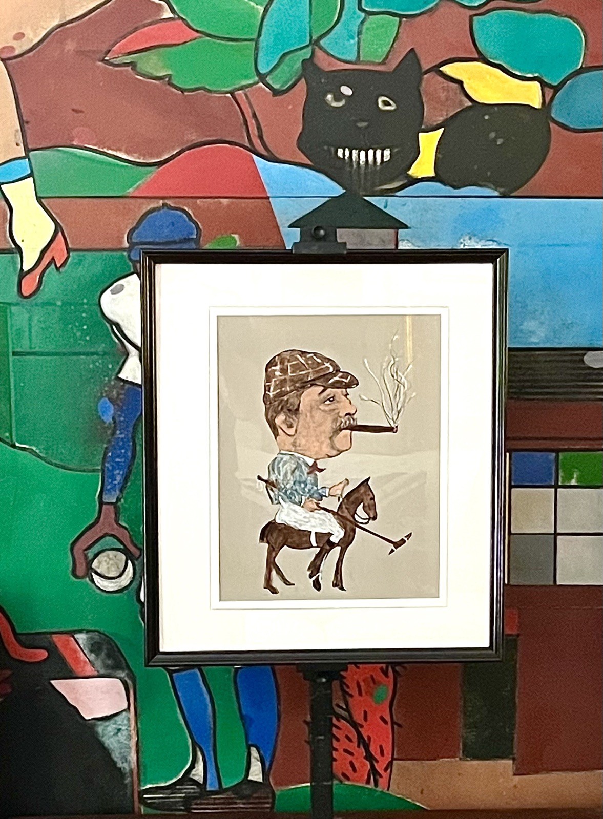 Original Polo Player Caricature Study on Board Pastel-Graphite-Gouache
