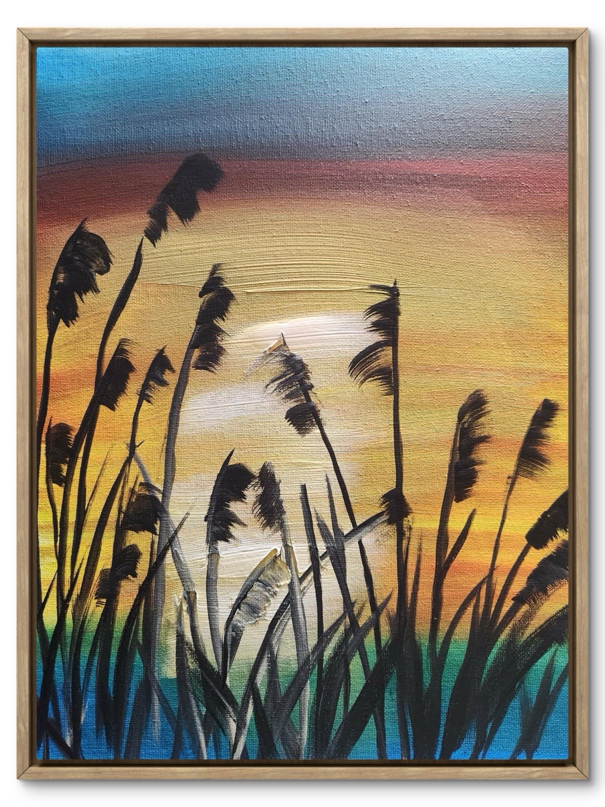 Abstract Marsh Sunset Original Wall Art 14X11 Stretched Canvas Acrylic