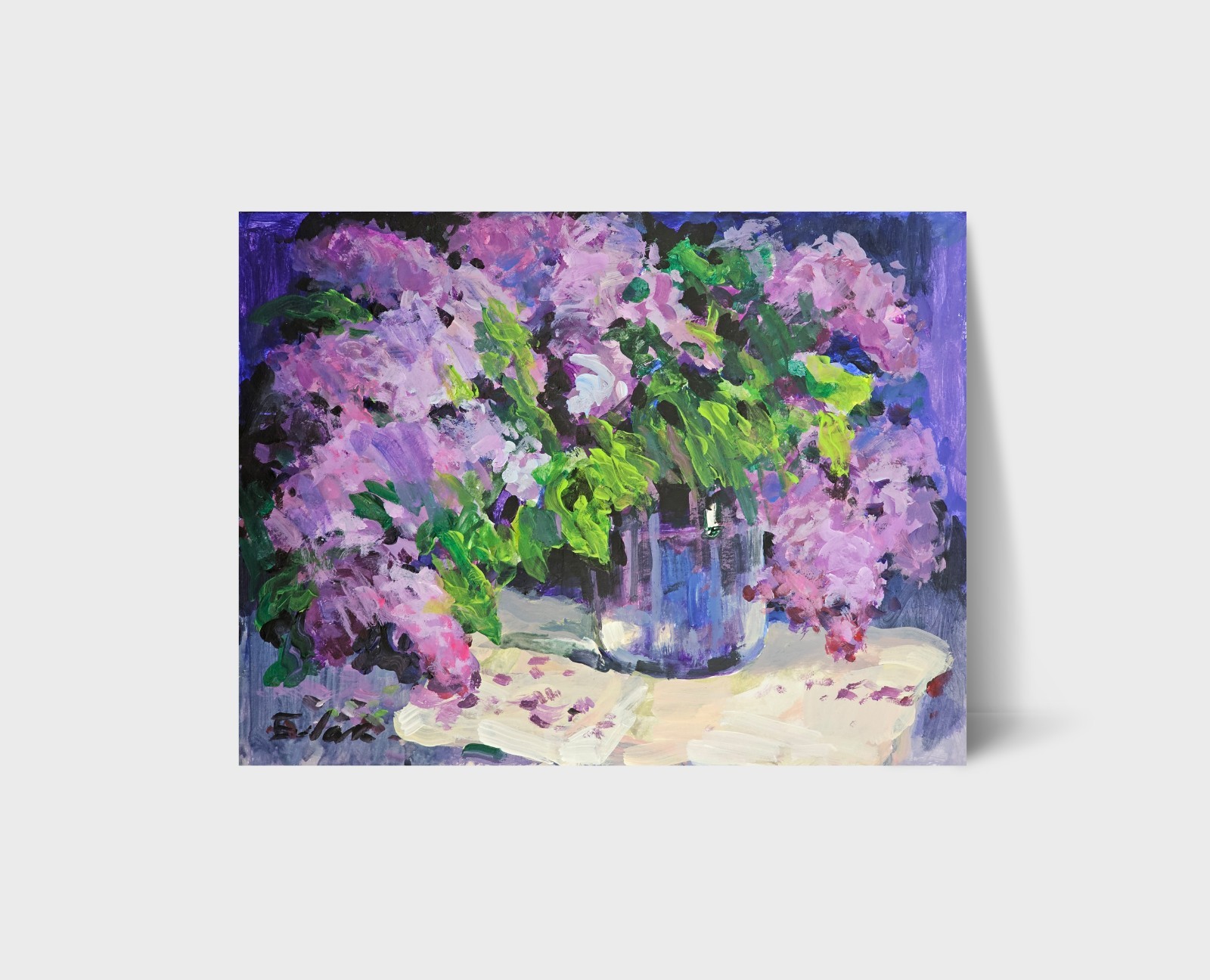 Oil painting Lilac Bouquet Ukrainian painter canvas Unframed original still life
