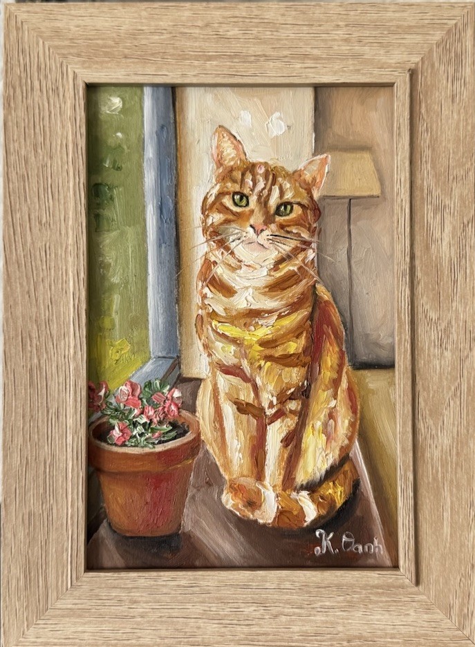 ORIGINAL OIL PAINTING ORANGE TABBY CAT PORTRAIT SIGNED FRAMED 4×6