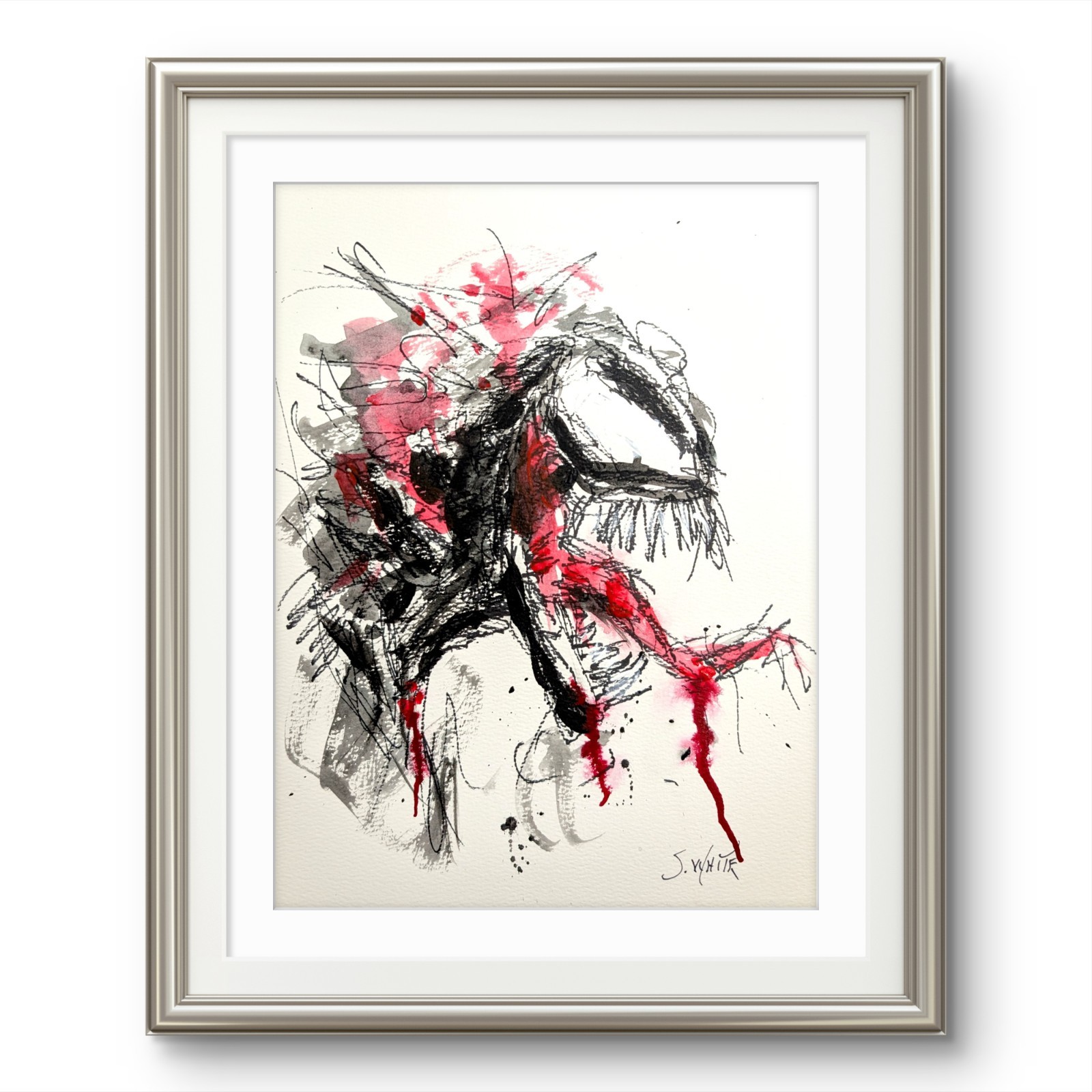 Venom Expressionist Painting 9×12 Paper Original Art Marvel Comics Signed SWhite