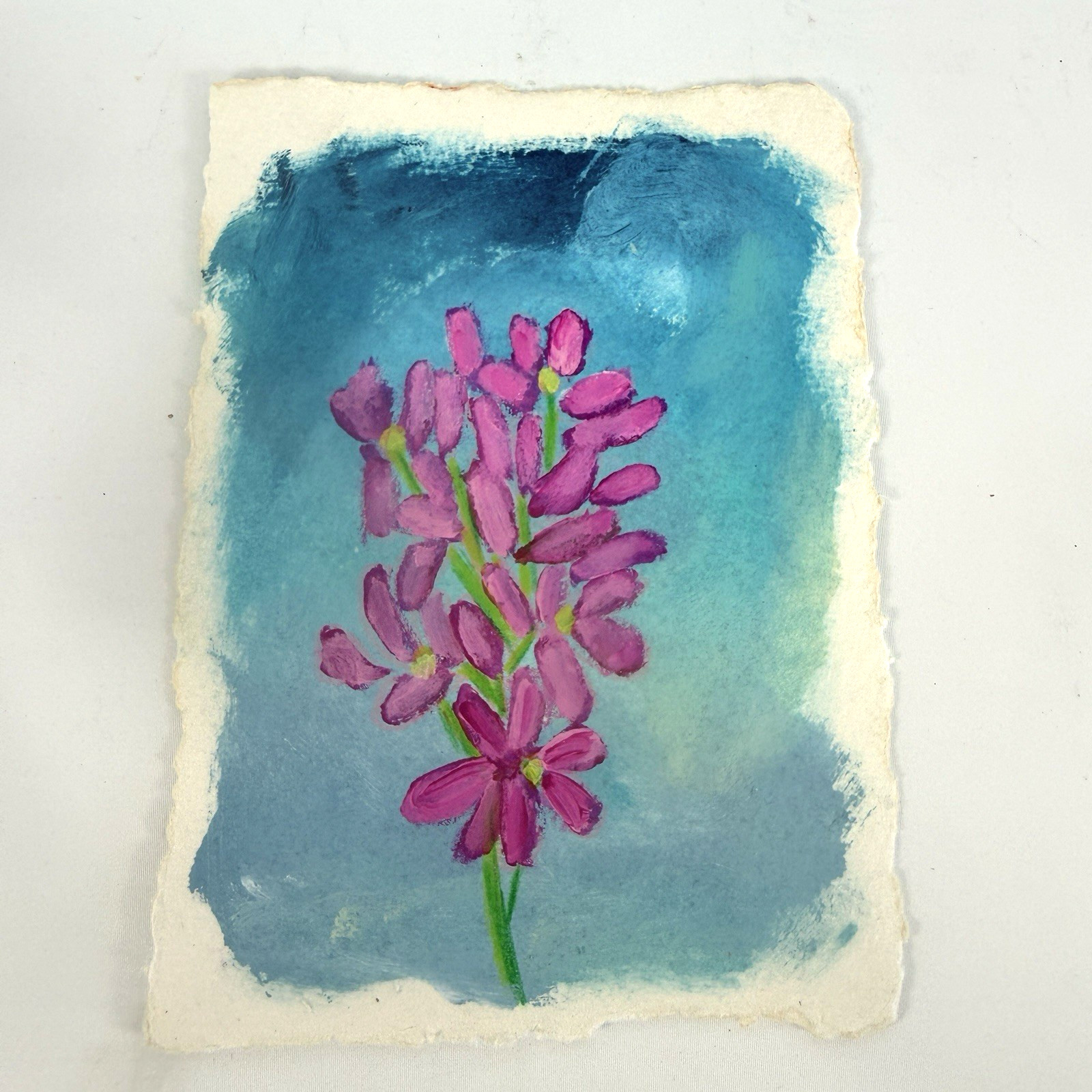 Original Abstract Art Painting on Handmade Paper Floral Colorful Acrylic 5″x7″
