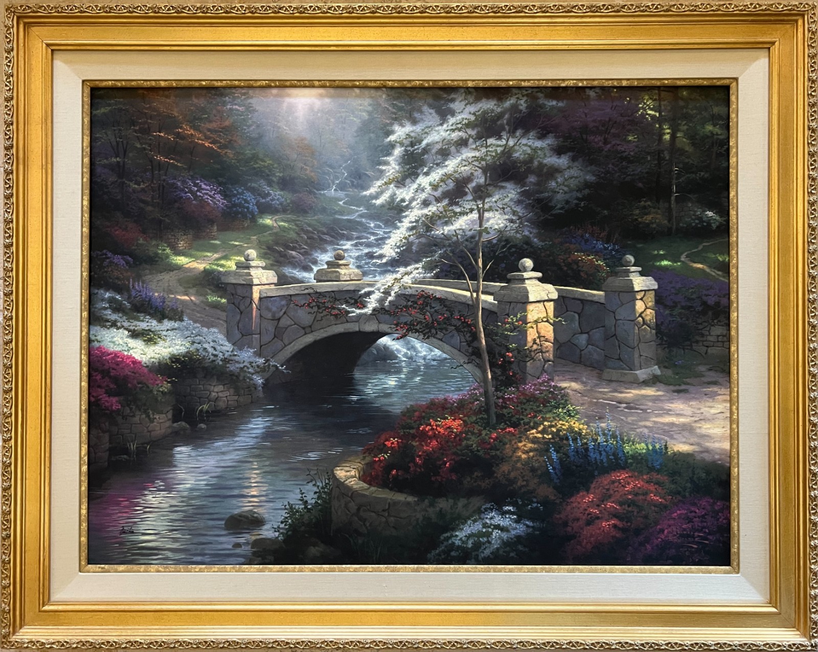 THOMAS KINKADE – BRIDGE OF HOPE S/N 30″ X 40″ HAND EMBELLISHED CANVAS w/COA