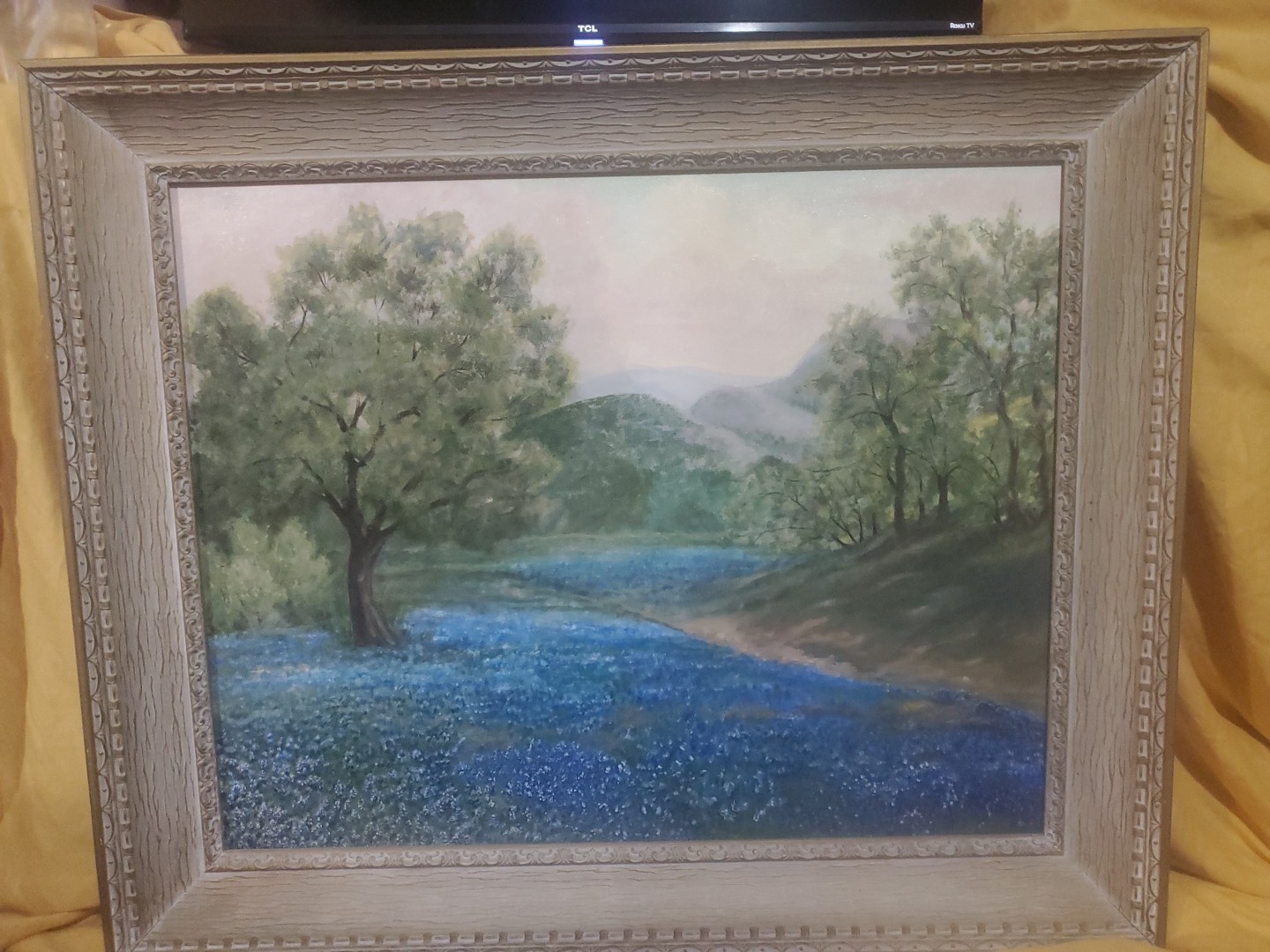 Large Texas Bluebonnet Hill Country Landscape Oil Painting UNSIGNED! OLD SCHOOL!