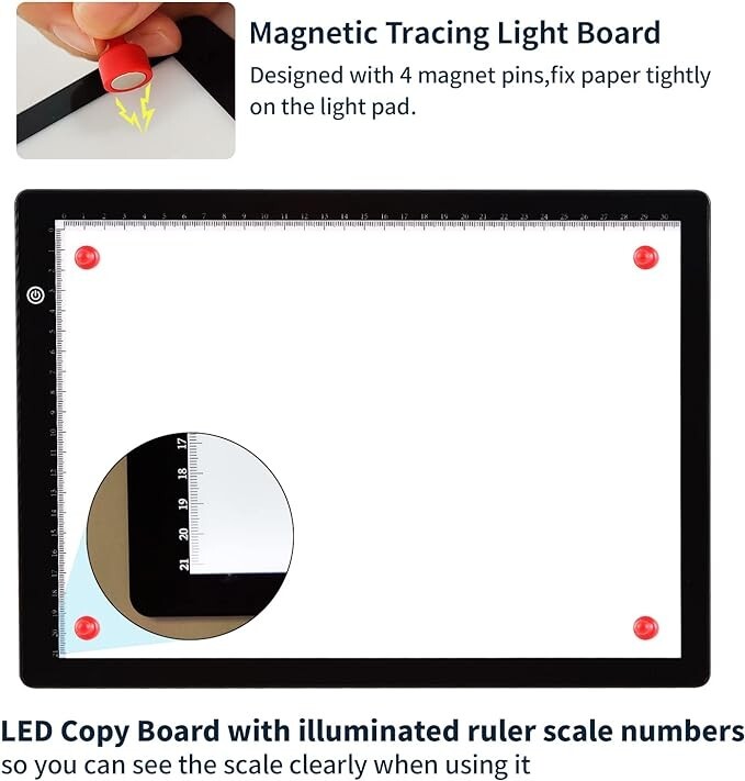Rastreador de caja de luz LED portátil ultrafino A4 con 4 imanes cable. neuvo.