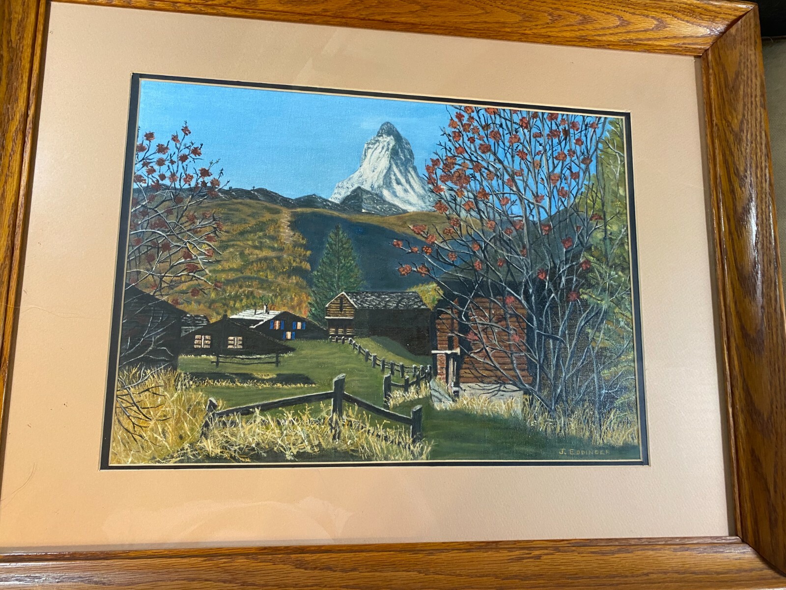 J Eddinger «Mountain Homes And Landscape Scene» Oil Painting – Signed And Framed