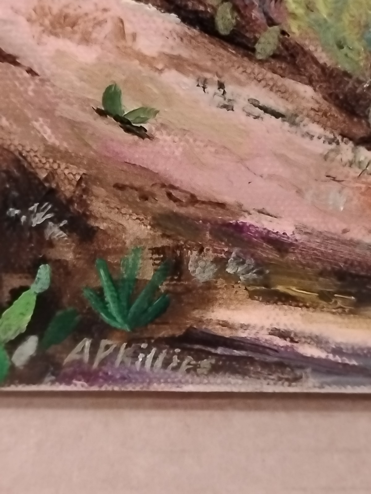 Authentic Desert Cactus Landscape Oil Painting 🎨 New Mexico Folk Art 14×11