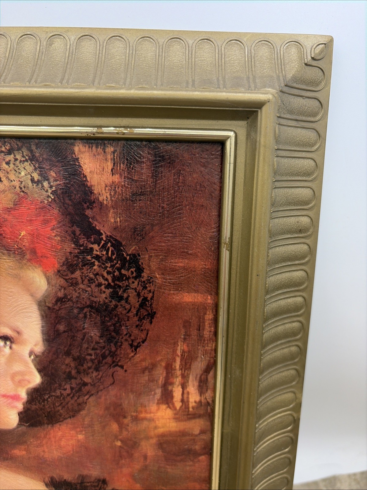 Pretty Lady Art In Plastic Frame Printed Oil Painting 10.75”X 12.75”