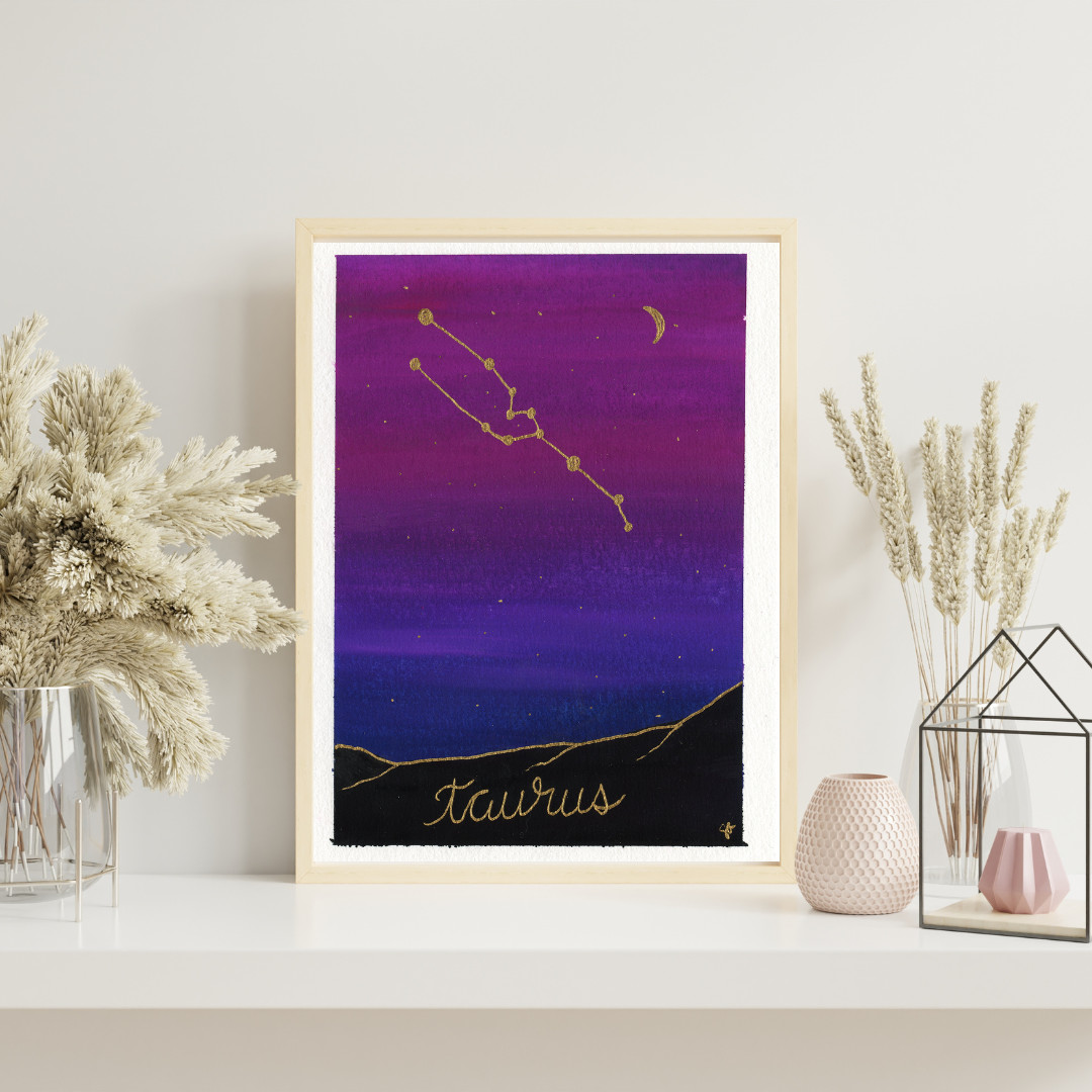 OOAK Taurus Sky ORIGINAL Gouache PAINTING 5×7 zodiac horoscope astrology