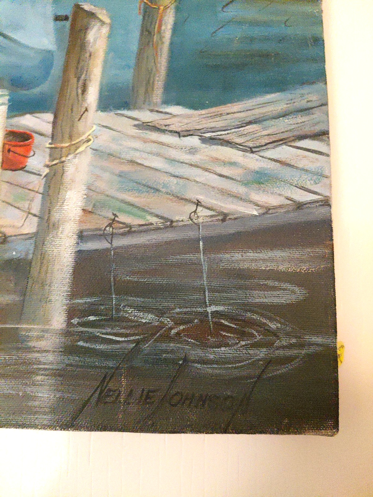 Old Woman Fishing in the Bayou Louisiana Oil on Canvas 16 x 20 Nellie B. Johnson