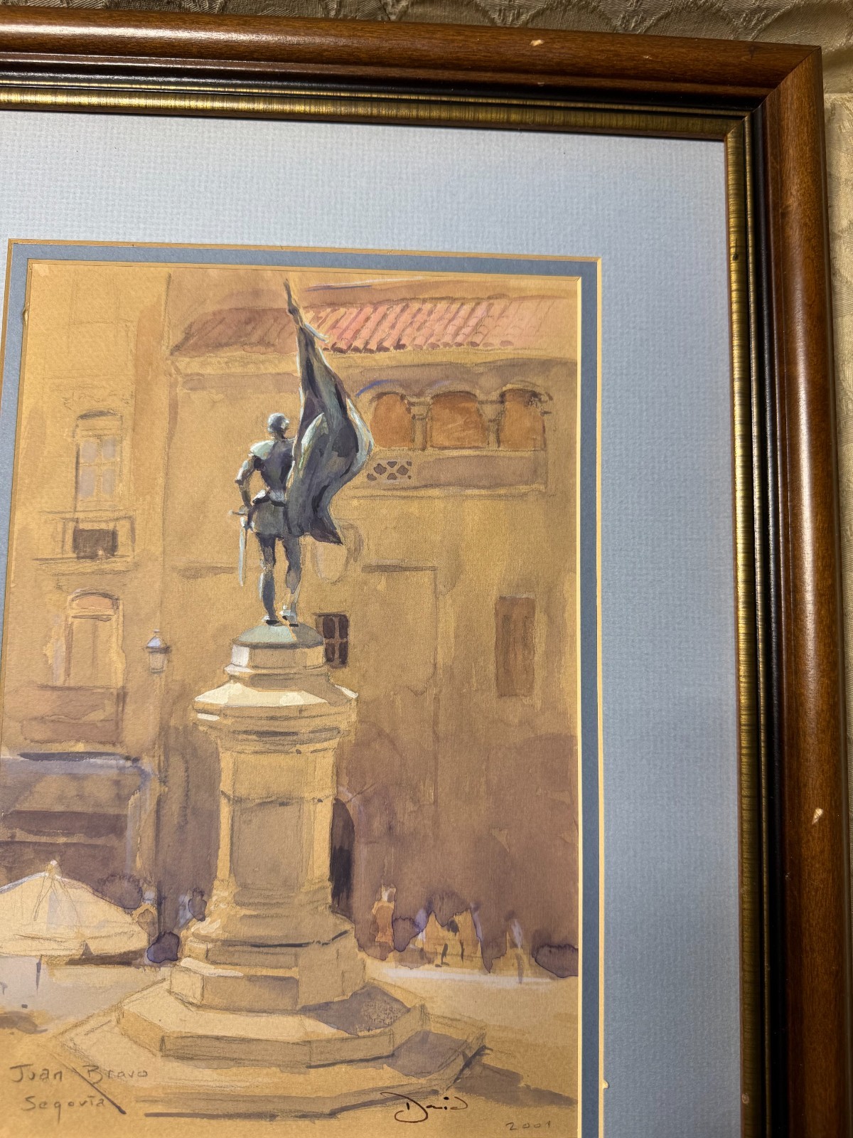 David Brankley? «City Square Segoviz Spain» Mixed Media Painting – Signed/Framed