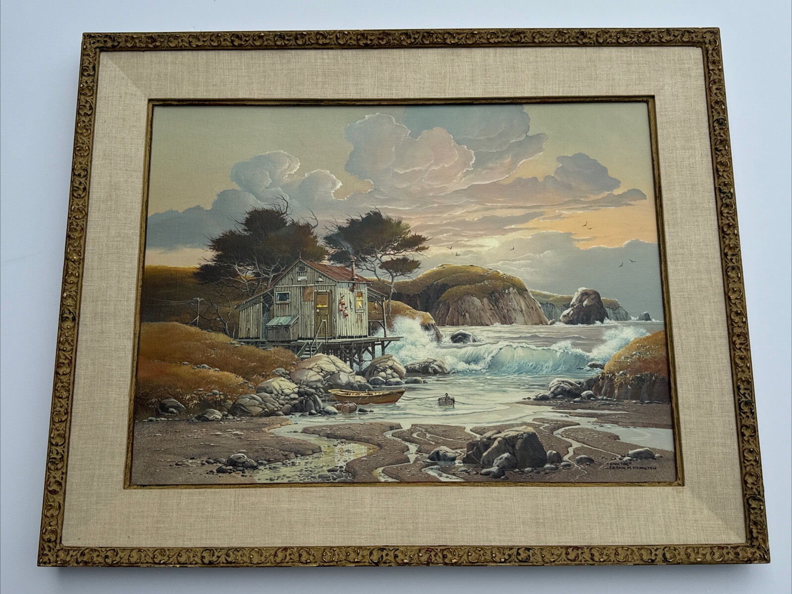 FRANK HAMILTON BEACH PAINTING COASTAL SUNSET LANDSCAPE FINEST FAMOUS LISTED OIL