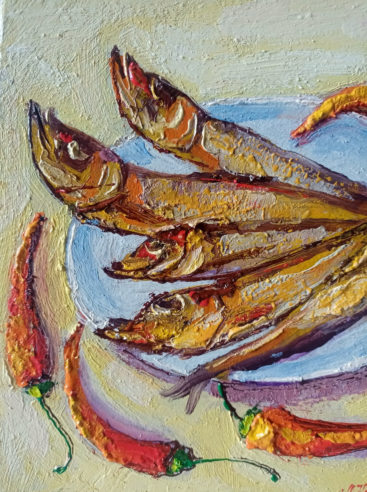 Fish Impasto Painting Original Art Impression Oil Painting 7.8 x 7.8 in