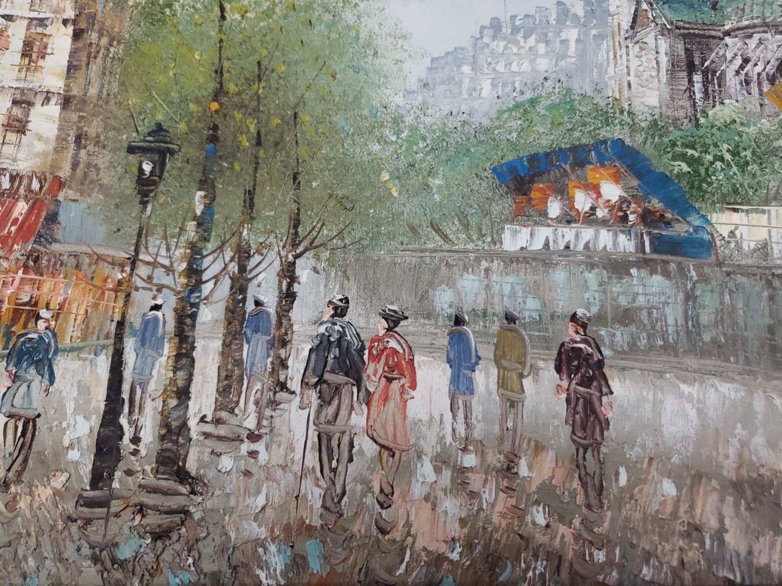 Caroline Burnett Signed Paris Street Scene Oil Painting Notre Dame Gilt Frame