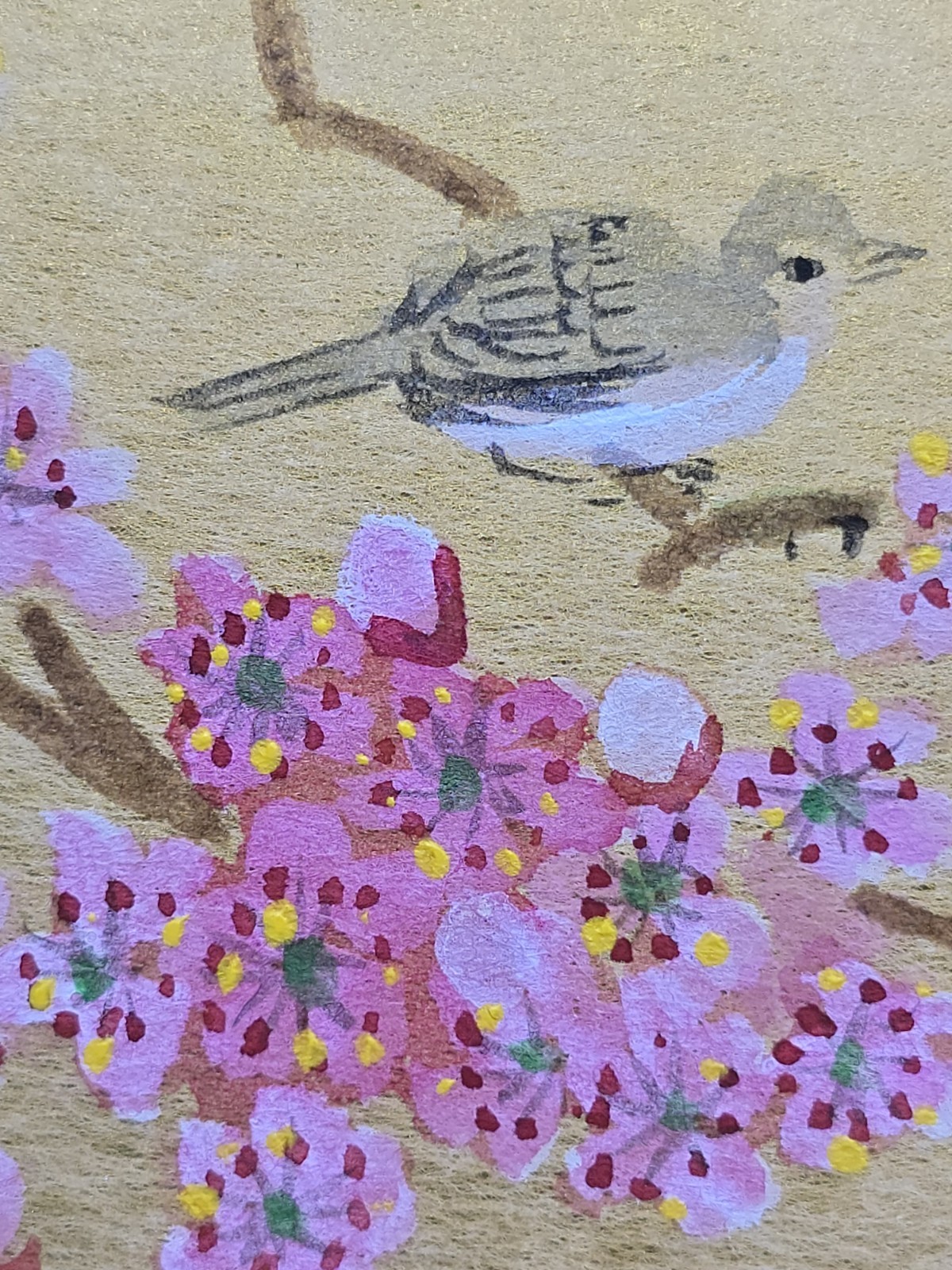 Vtg 3 Original Panel Cherry Blossoms & Birds Watercolor Paintings Framed