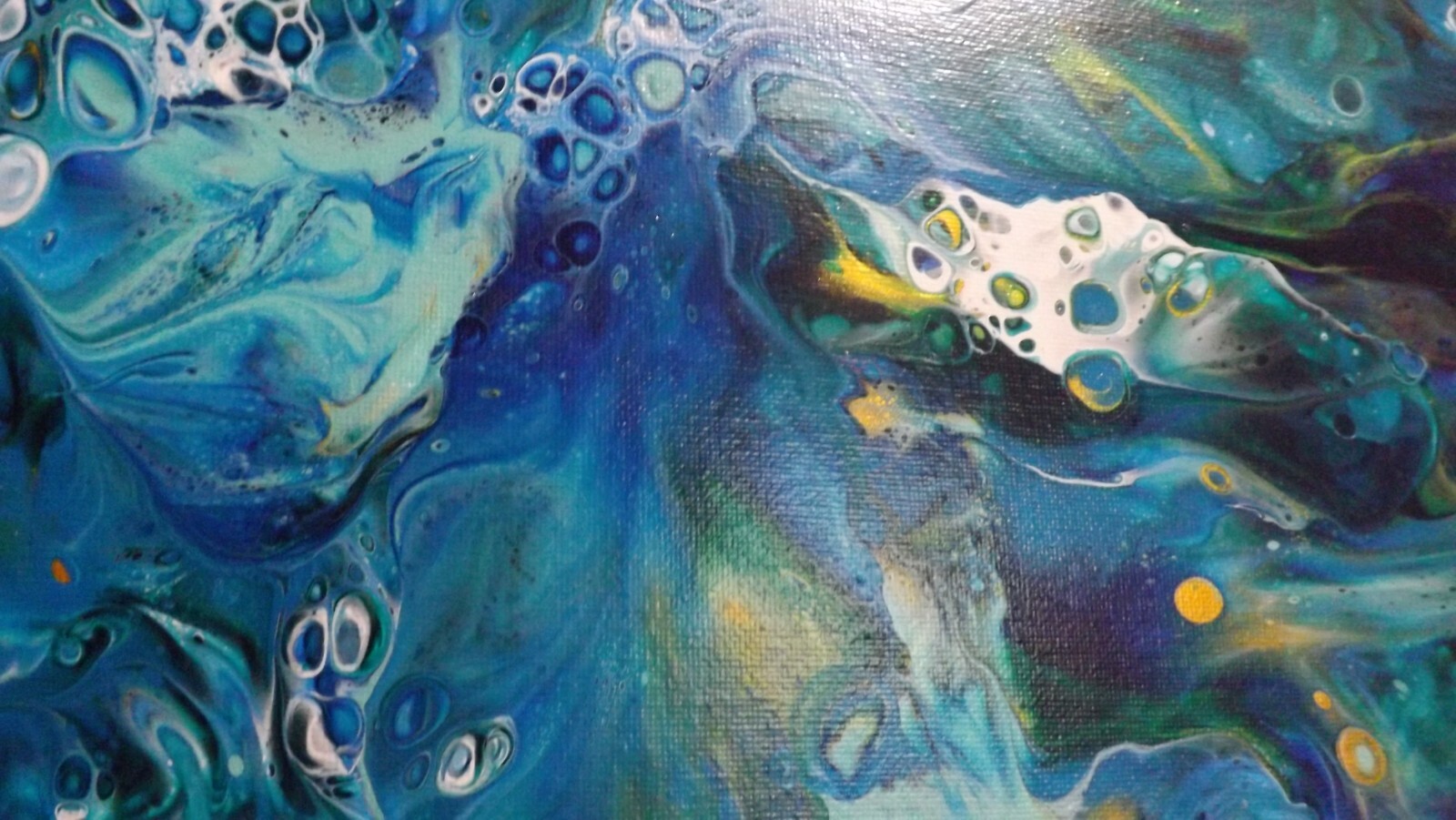 16″ 20″ inch Blue/Green fluid art/ canvas smash w/Gold,green,lake blue,white