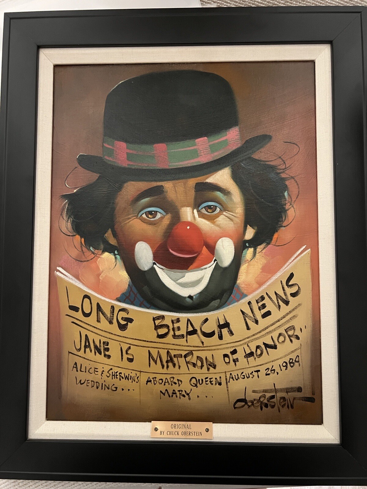 Chuck Oberstein Original Clown Oil Painting Signed Framed Long Beach California