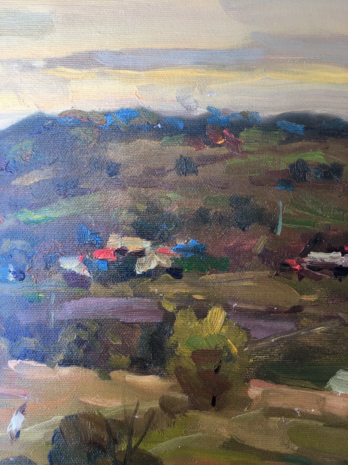 Oil painting Village Ukrainian painter canvas Unframed original Decor landscape