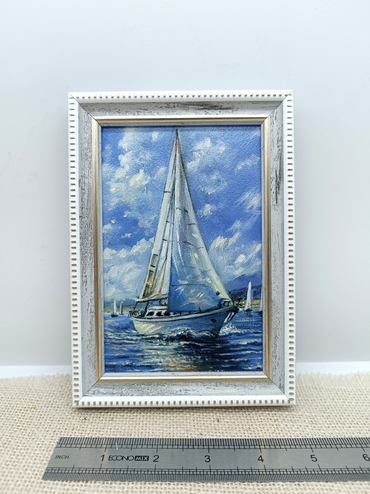Sailboat Original Oil Painting 4×6 Framed Signed Yacht Marine Seascape Sea Art