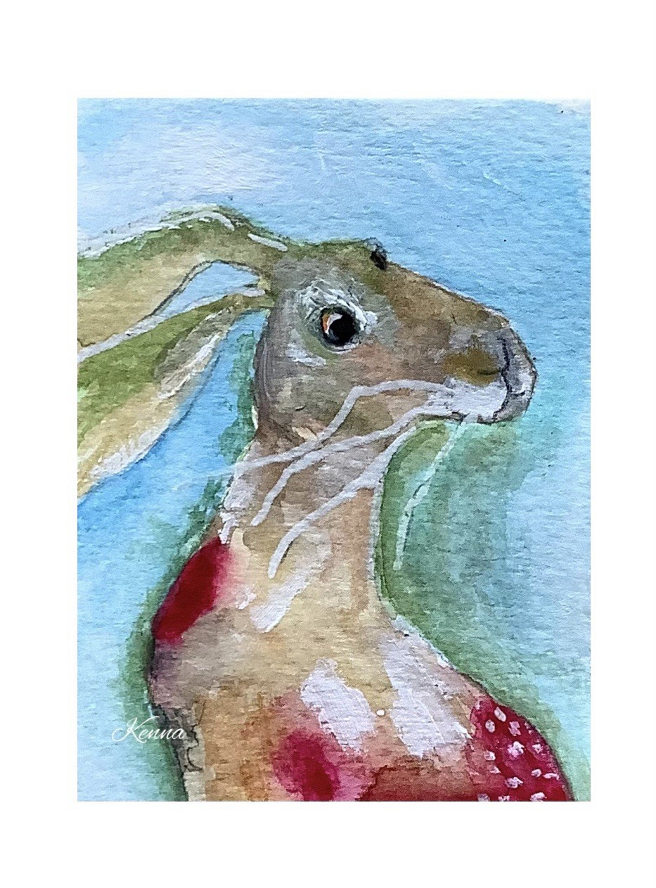 Aceo Painting By Kenna Original Of A Rabbit 2.5” X 3.5” Signed Collector Card