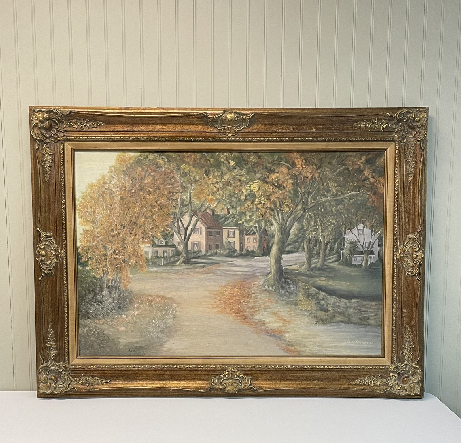 John Underdown Oil Painting Glendale CA Street Scene 34″x45″ – Gilt Frame MCM