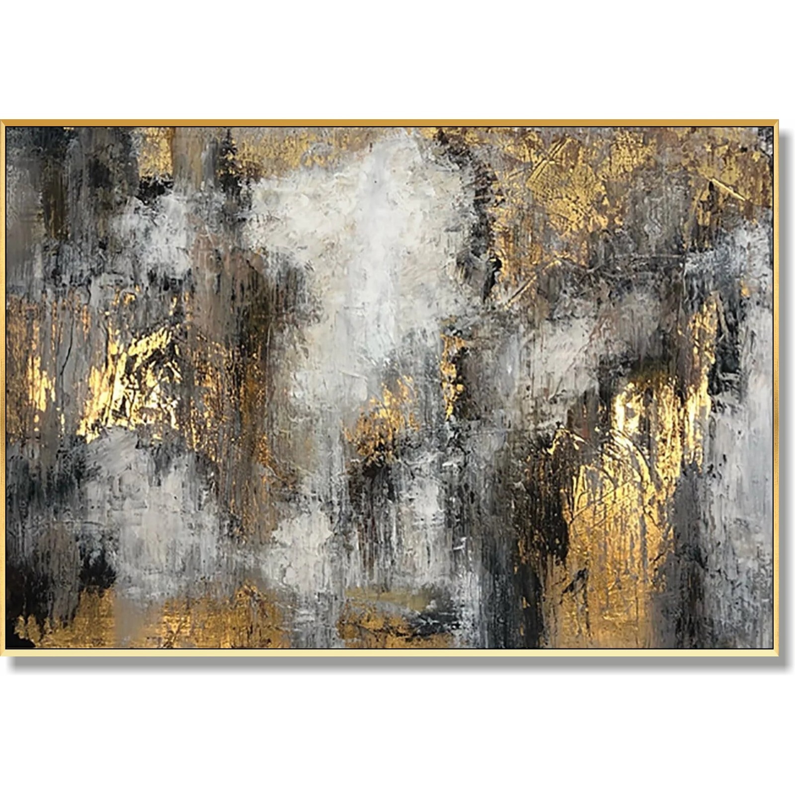 Large Abstract Oil Paintings On Canvas Gold Leaf Artwork Heavy Textured Wall Art