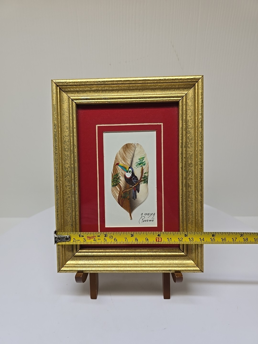 Hand-Painted Framed Artwork Featuring a Toucan on a Feather Framed, Signed D37