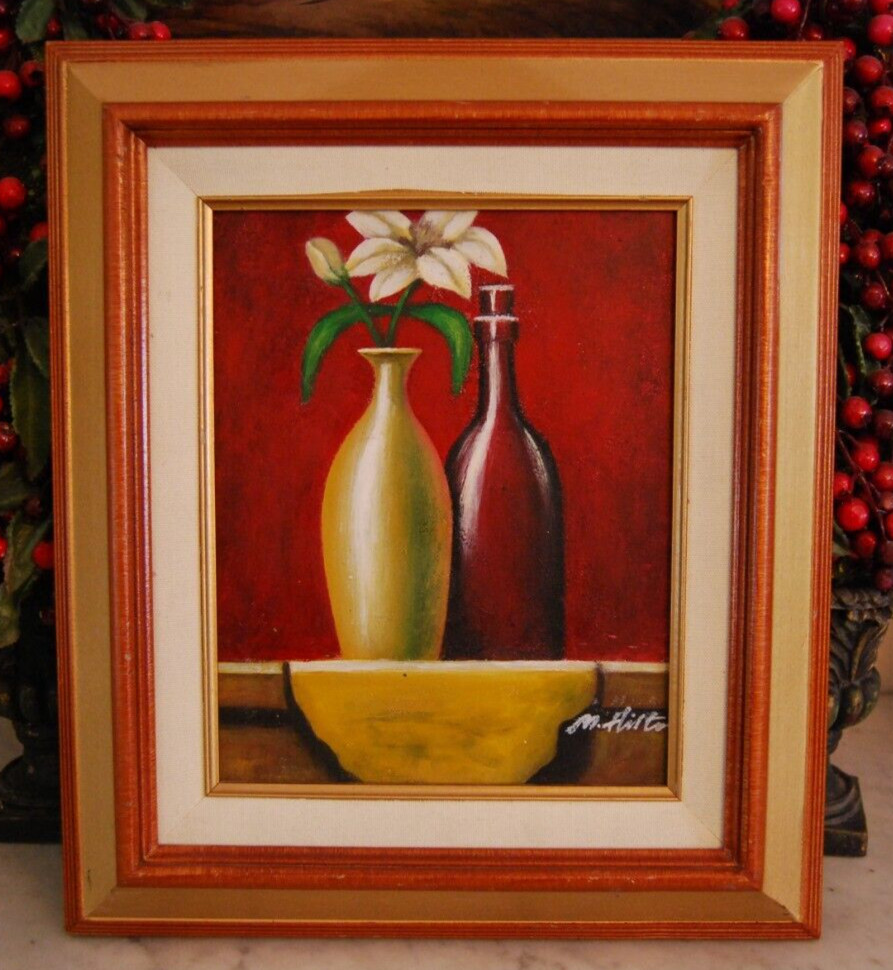 FRAMED SIGNED ORIGINAL OIL PAINTING FLOWERS & VASES A STILL LIFE ARTIST M HILTON