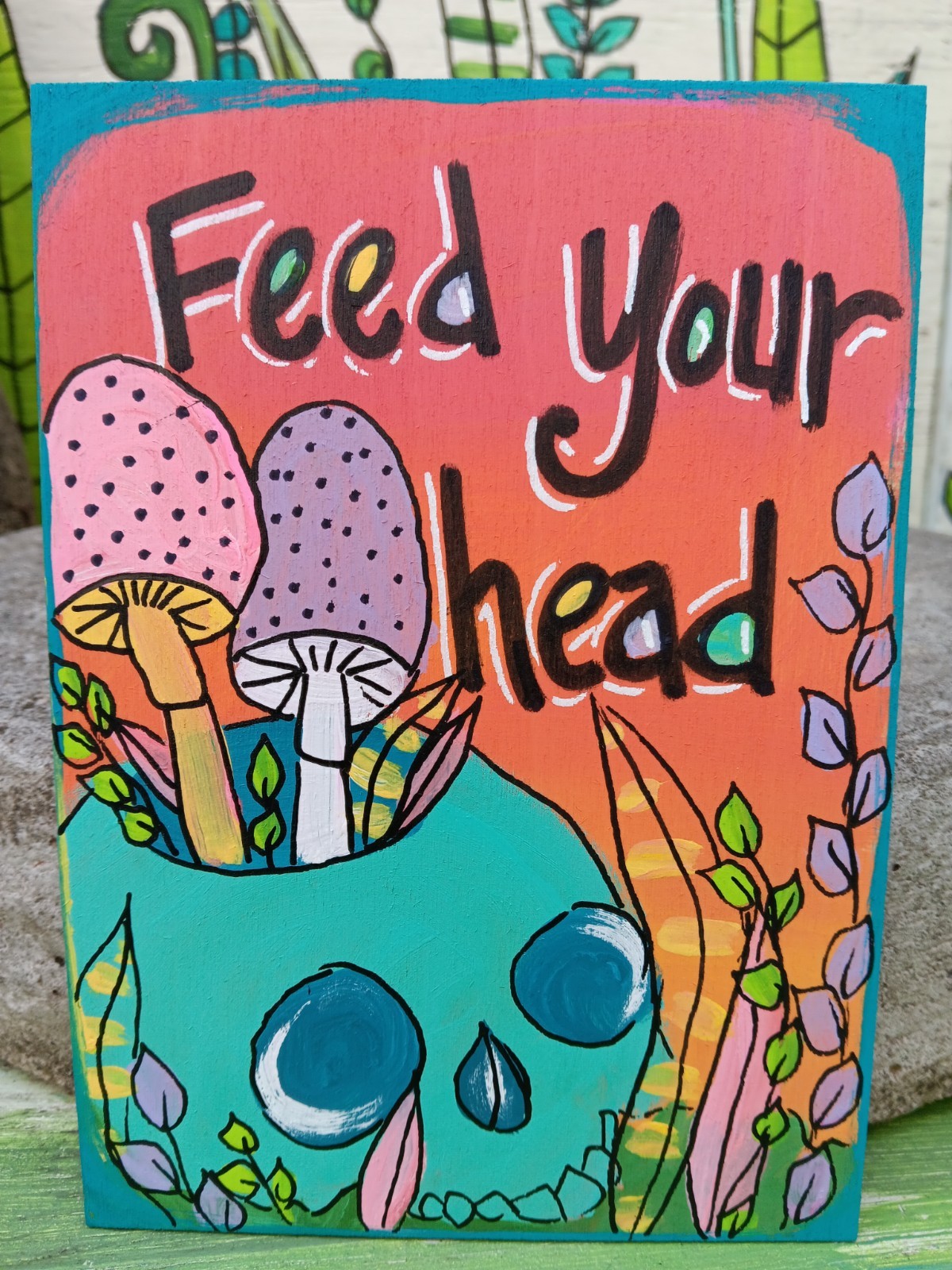 Feed Your Head – Jefferson Airplane White Rabbit 7×5″ Lyric Painting, Trippy Art