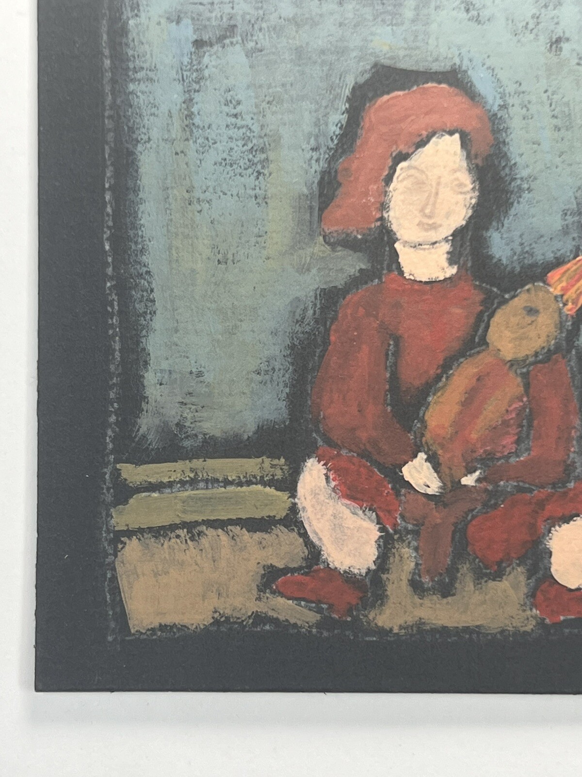 Sandra Pape Gouache Painting 5×5” Women With Animal Looking At Moon Fine Art