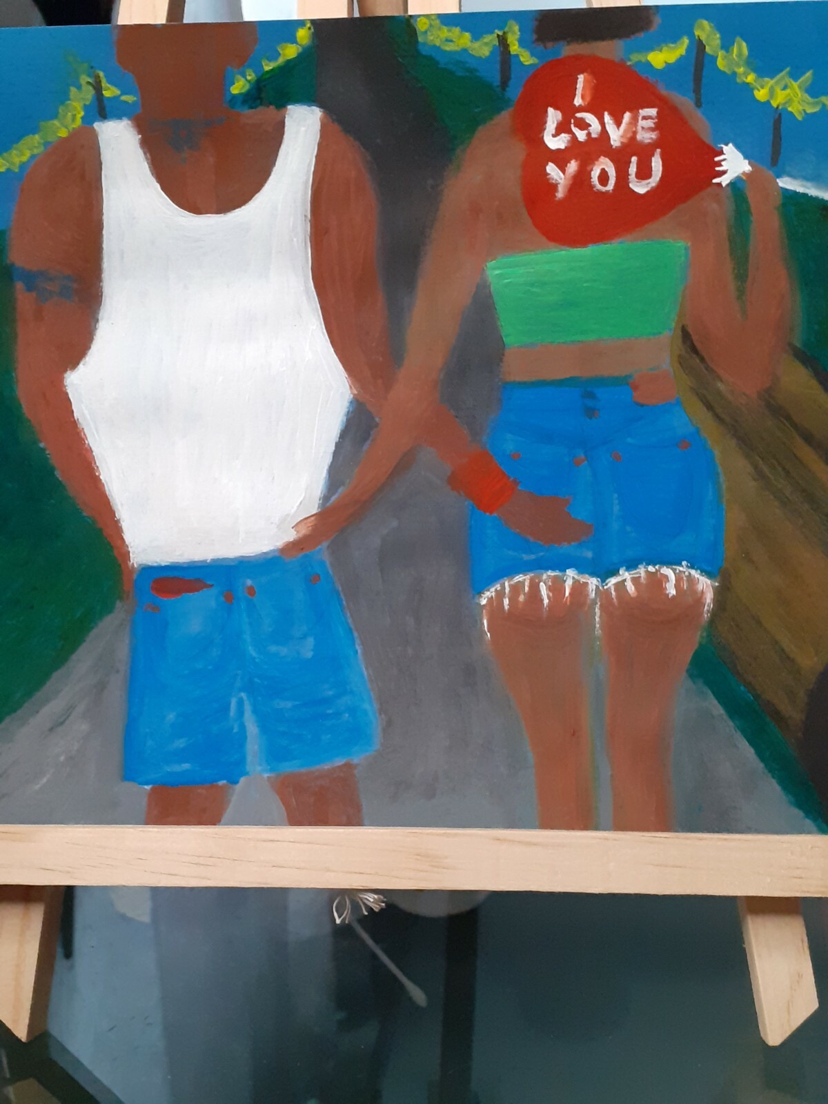 Loving couple on a walk. Original Acrylic Painting Figurative Art Love and Frien