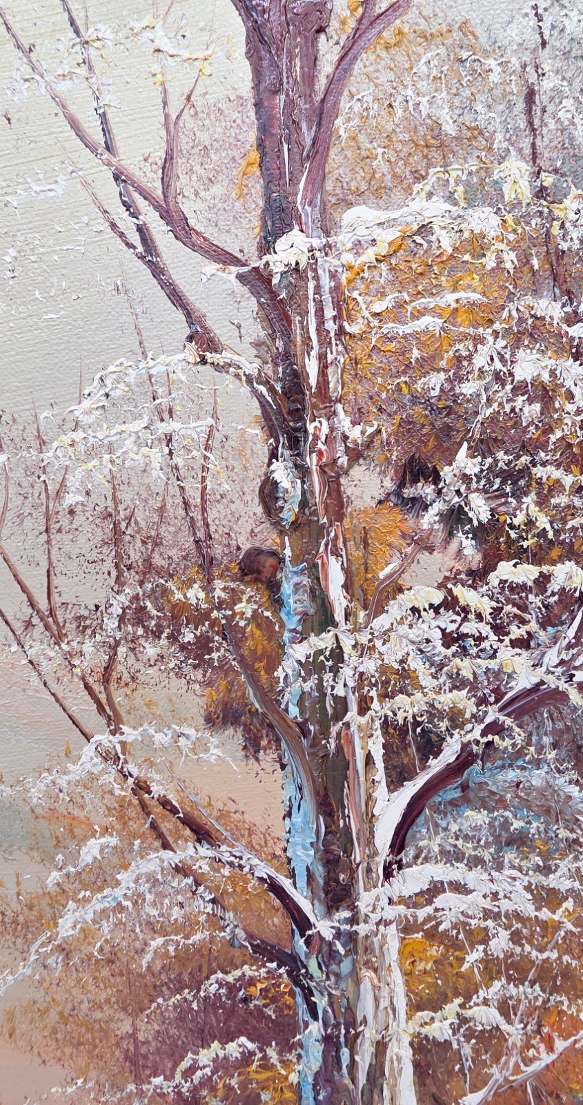 Vintage Mid Century Oil Painting Winter Cabin Landscape Impasto Signed F….