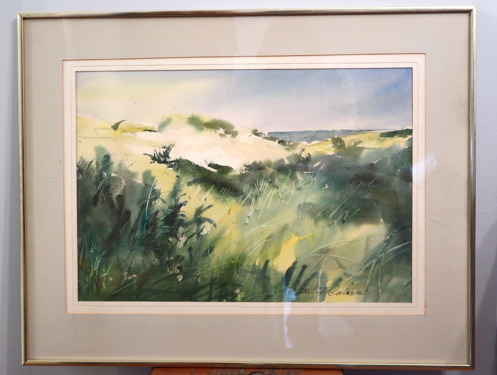 Vtg Cape Cod Dunes Watercolor Robert F. Calrow Signed Framed Matted HTF VGC