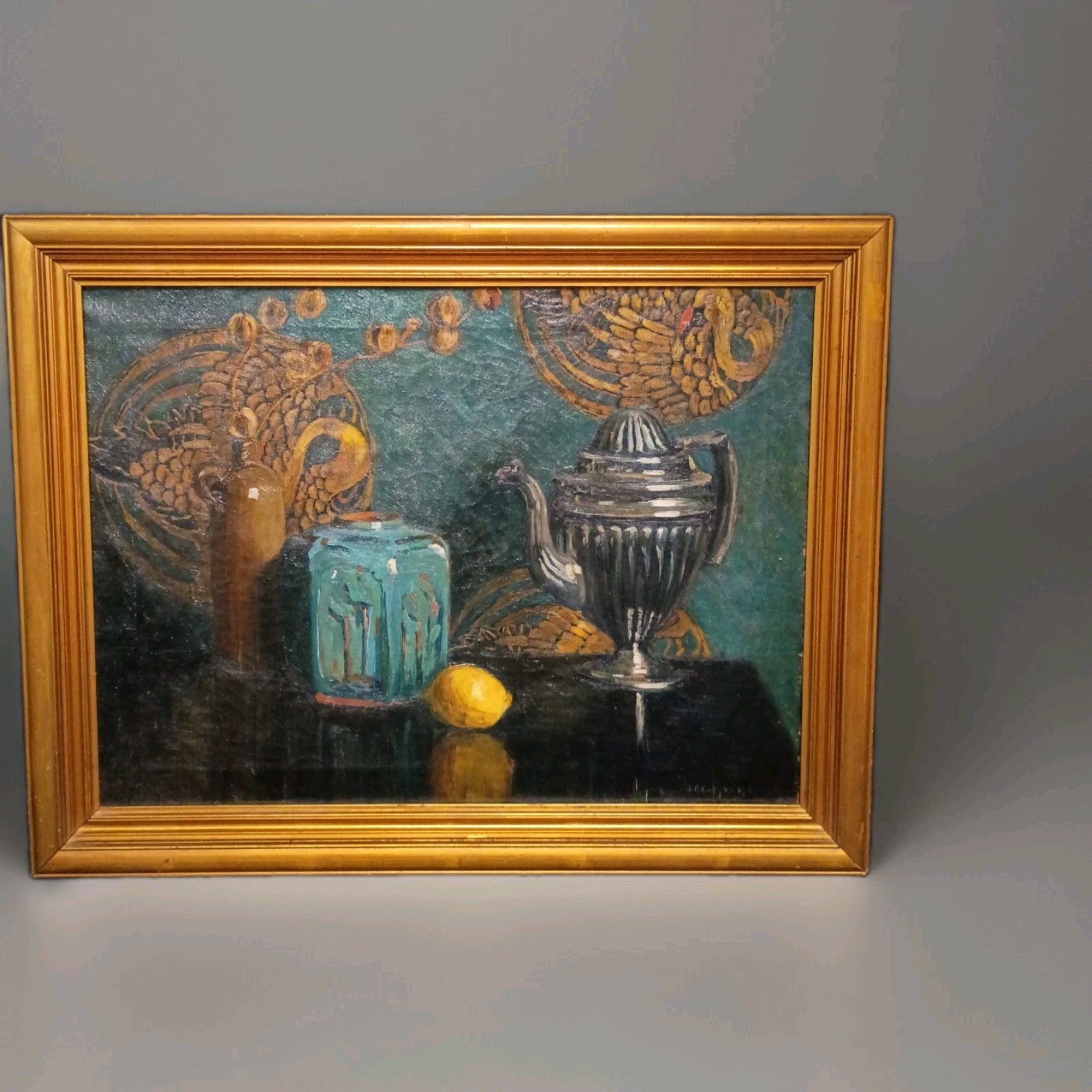Arts Crafts Oil painting Silver Still Life Lemon Josephine Cochrane Connecticut