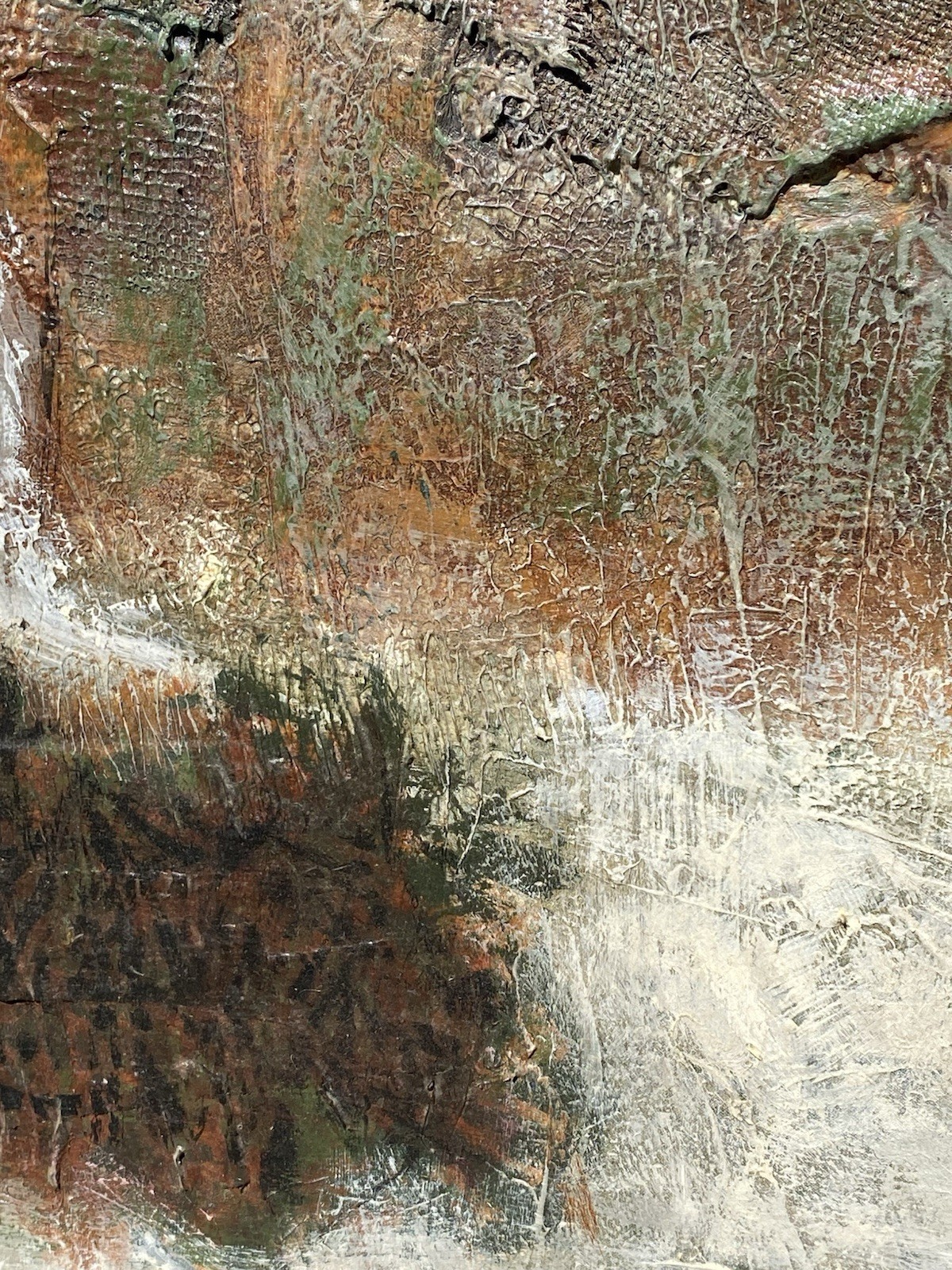 John D. Maziarz “Ledges & Edges” Oil Collage Canvas Abstract 40×56 Signed