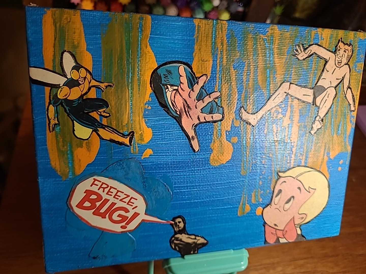 Trippy Retro Rich Painting Psychedelic Comic Cartoon Superhero Bug Man Mushrooms