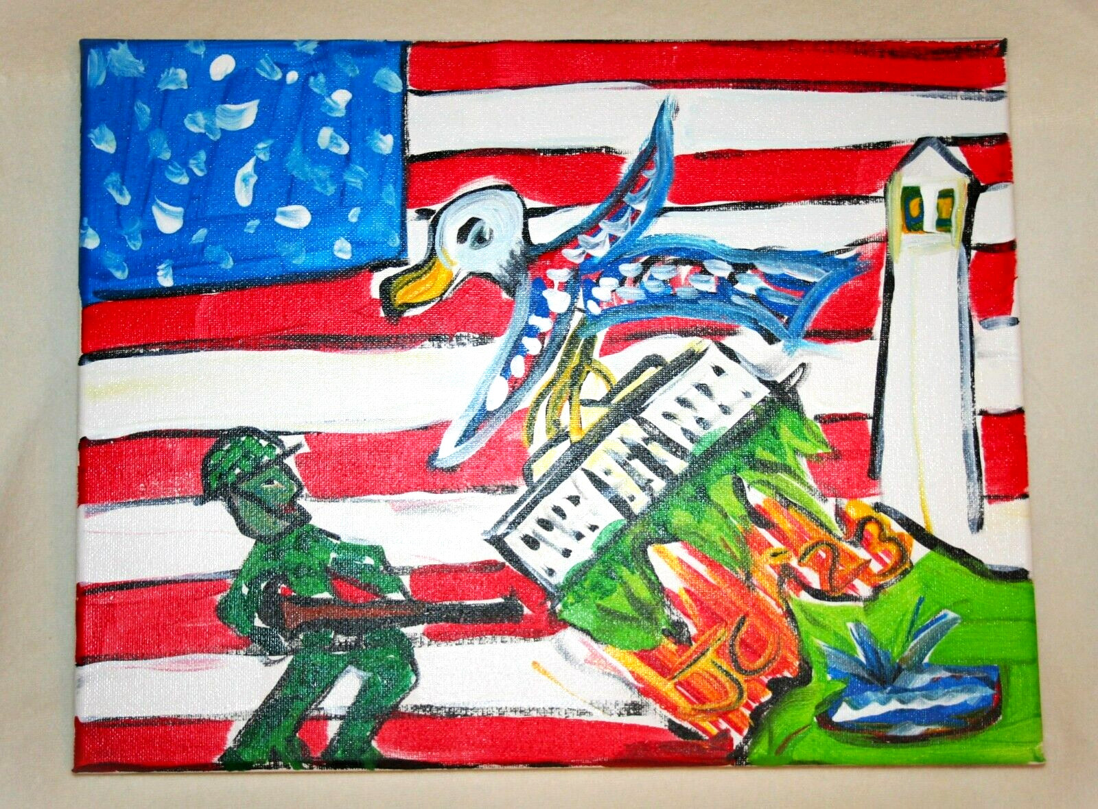 EAGLE TAKES WHITEHOUSE Jr CHARLIE FAST OUTSIDER POLITICAL FOLK POP ART SOLDIER