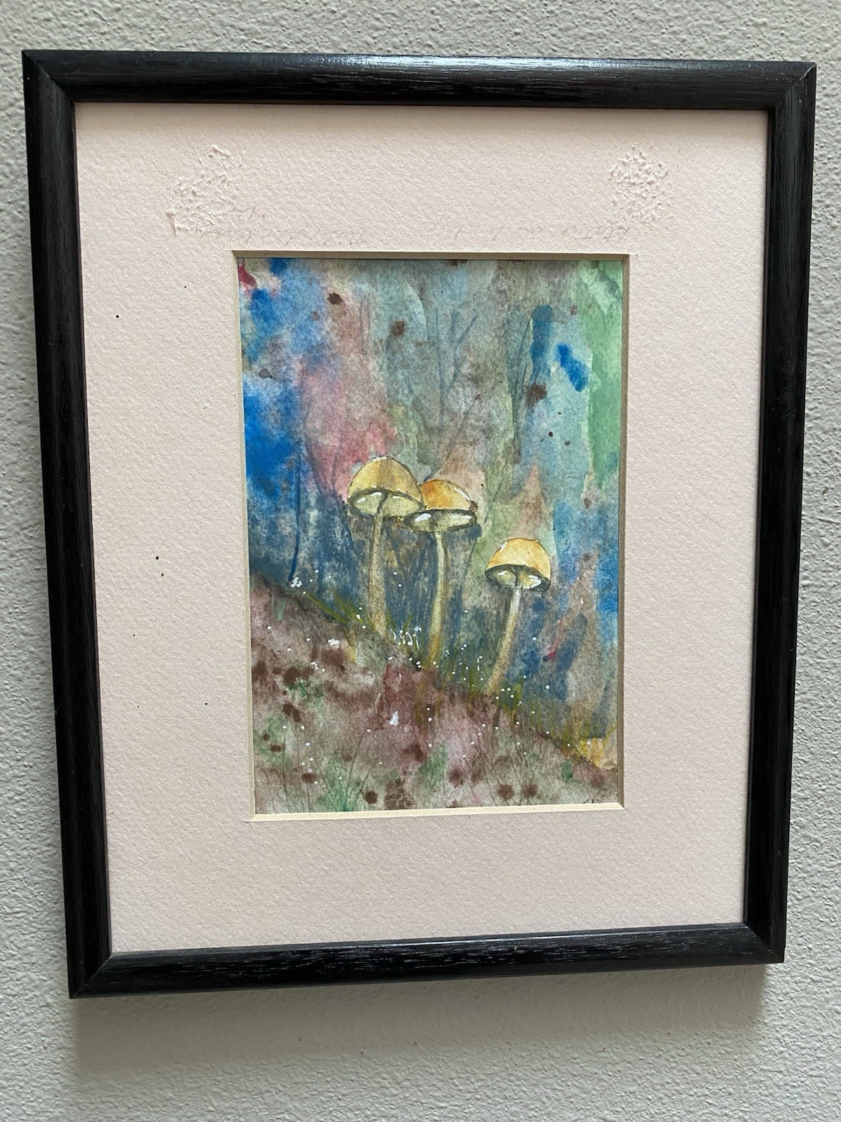 Original Art Watercolor Painting Three Mushrooms In The Wild Signed OOAK