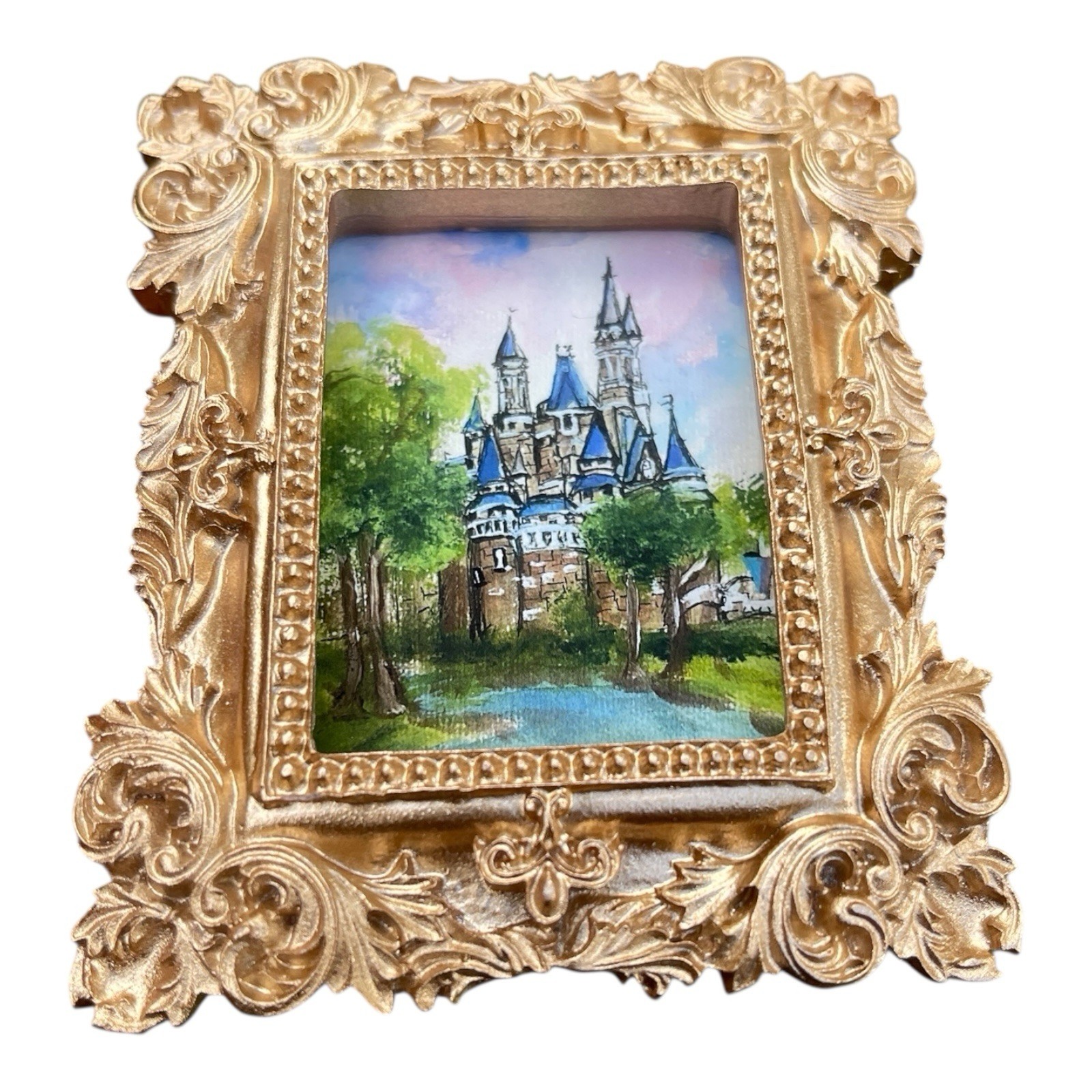 Disney Cinderella Castle portrait, mini gold framed print by artist, me!