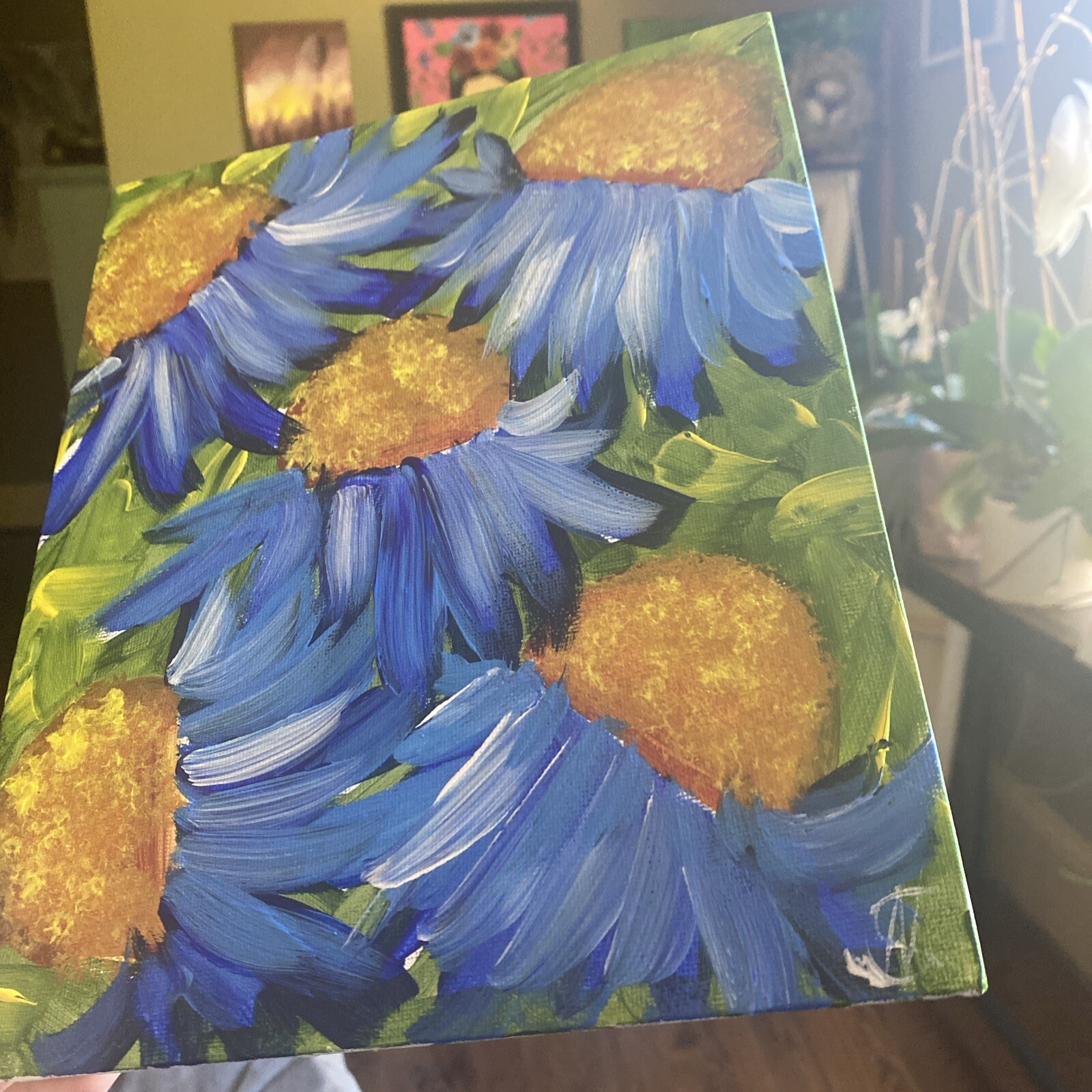 paintings on canvas Panel original 8/10, gift, Abstract Flowers,coneflower