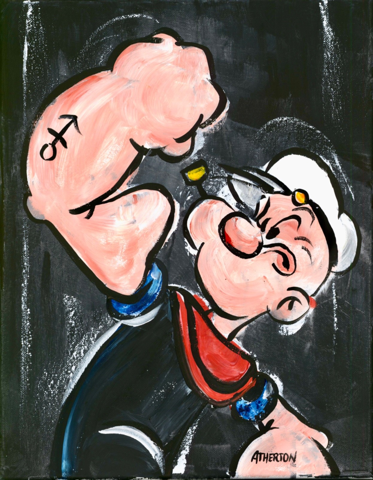 Original 11×14 Sailor Cartoon Inspired Painting Acrylic Pop Art Strongman Popeye