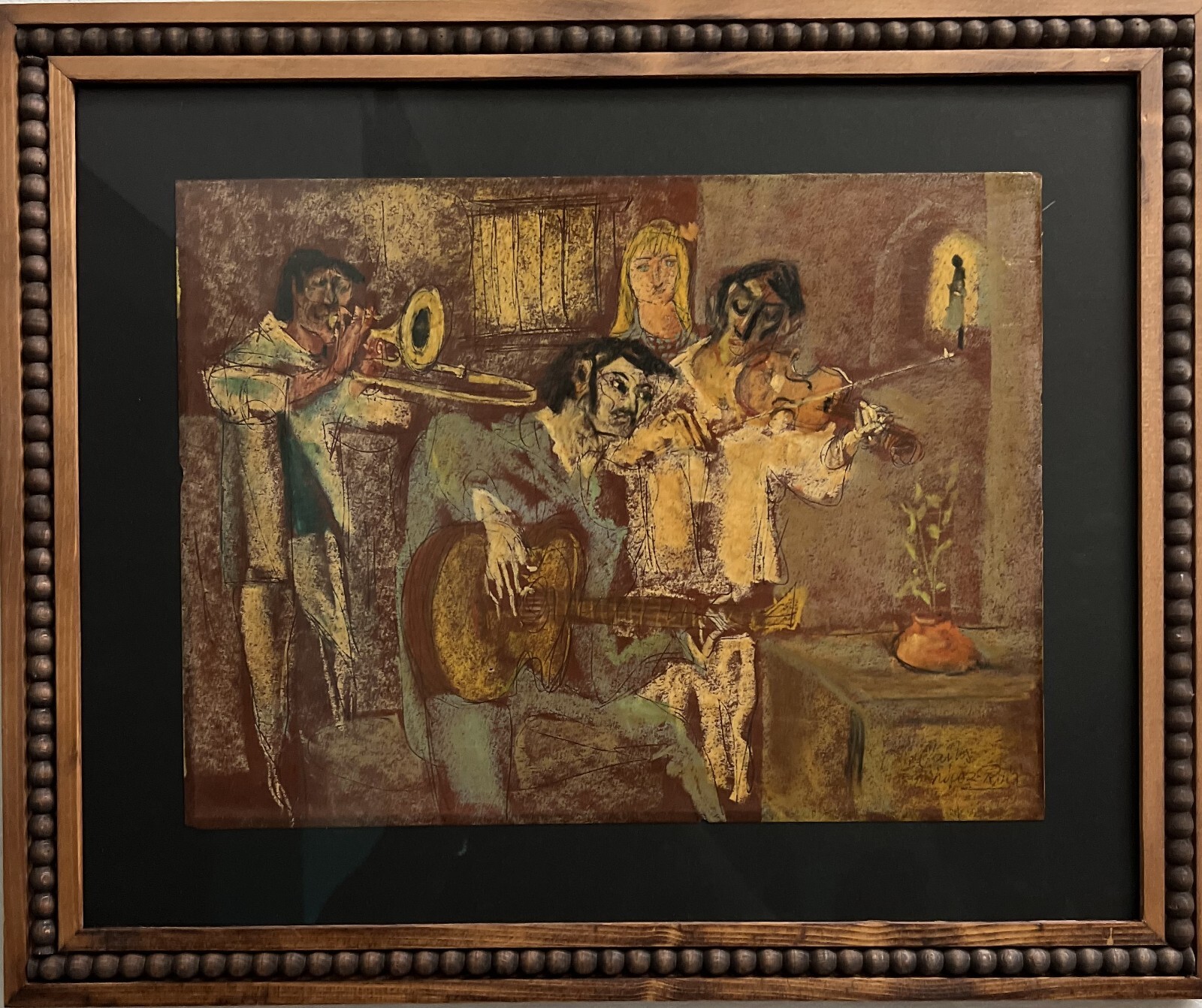Carlos Lopez-Ruiz (1912-1972) Oil Pencil on Paper Framed Stunning Details